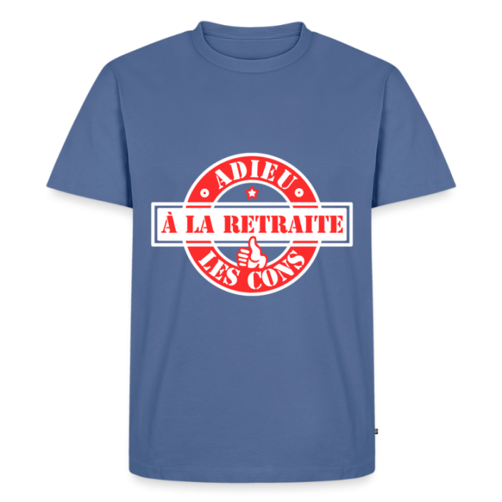 T-shirt premium homme - À la retraite: Adieu les cons - bleu pigeon - front