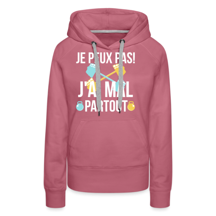 Sweat-shirt à capuche premium femme - Je peux pas j'ai mal partout - mauve - front
