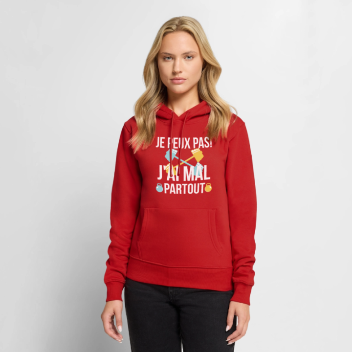 Sweat-shirt à capuche premium femme - Je peux pas j'ai mal partout - rouge - front