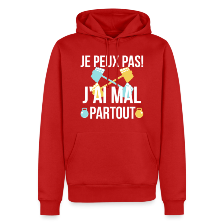 Sweat-shirt à capuche premium homme - Je peux pas j'ai mal partout - rouge - front