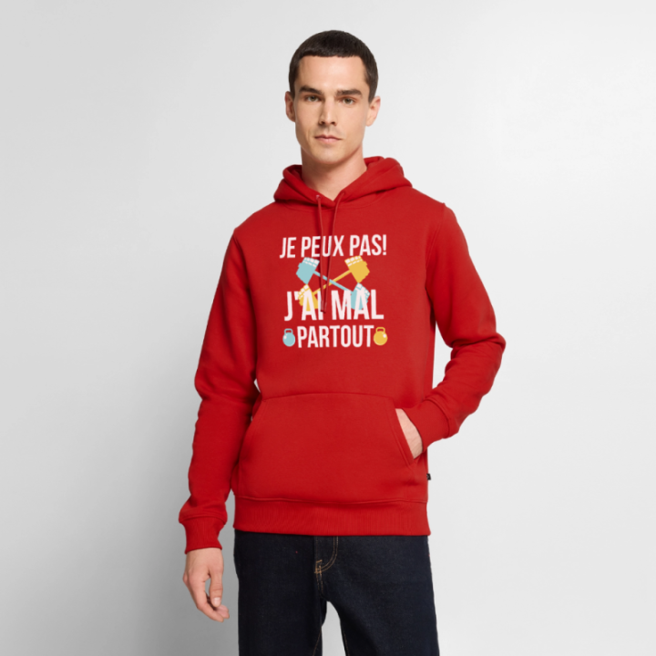 Sweat-shirt à capuche premium homme - Je peux pas j'ai mal partout - rouge - front