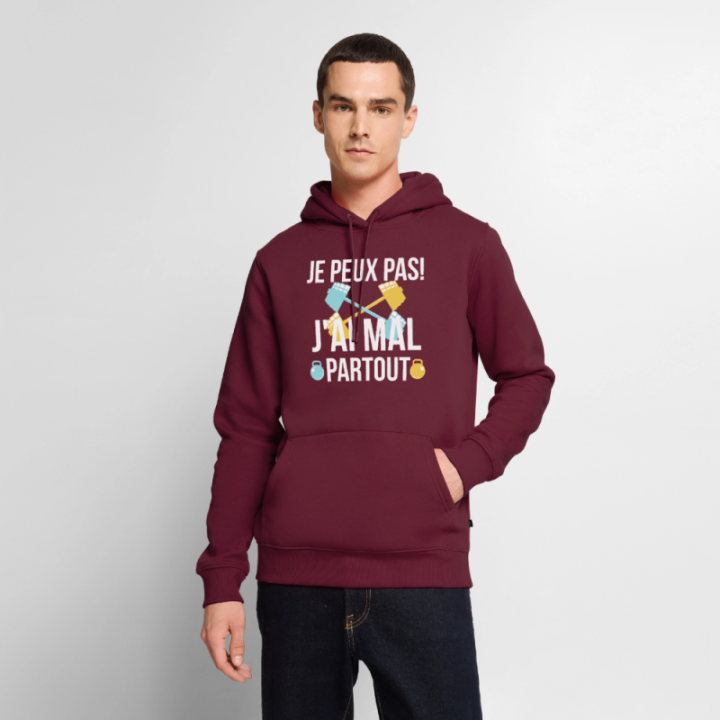 Sweat-shirt à capuche premium homme - Je peux pas j'ai mal partout - bourgogne - front