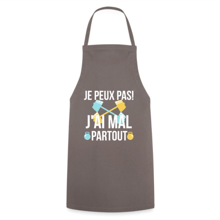 Tablier de cuisine - Je peux pas j'ai mal partout - gris - front