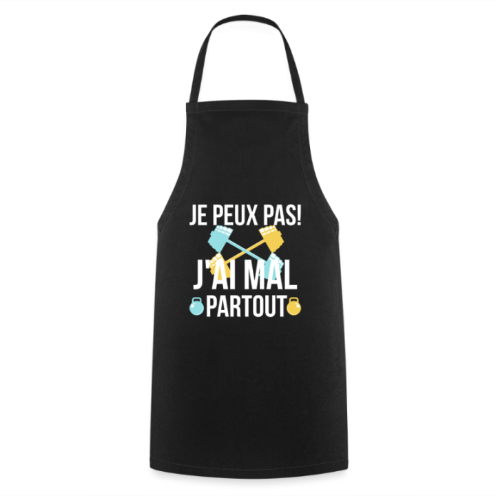 Tablier de cuisine - Je peux pas j'ai mal partout - noir - front