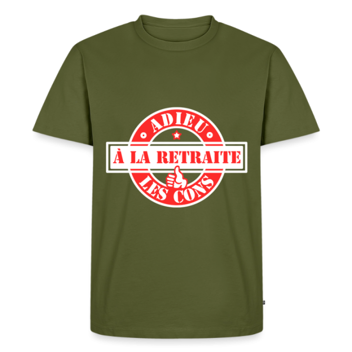 T-shirt premium homme - À la retraite: Adieu les cons - kaki - front