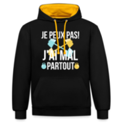 Sweat-shirt à capuche contrasté unisexe - Je peux pas j'ai mal partout