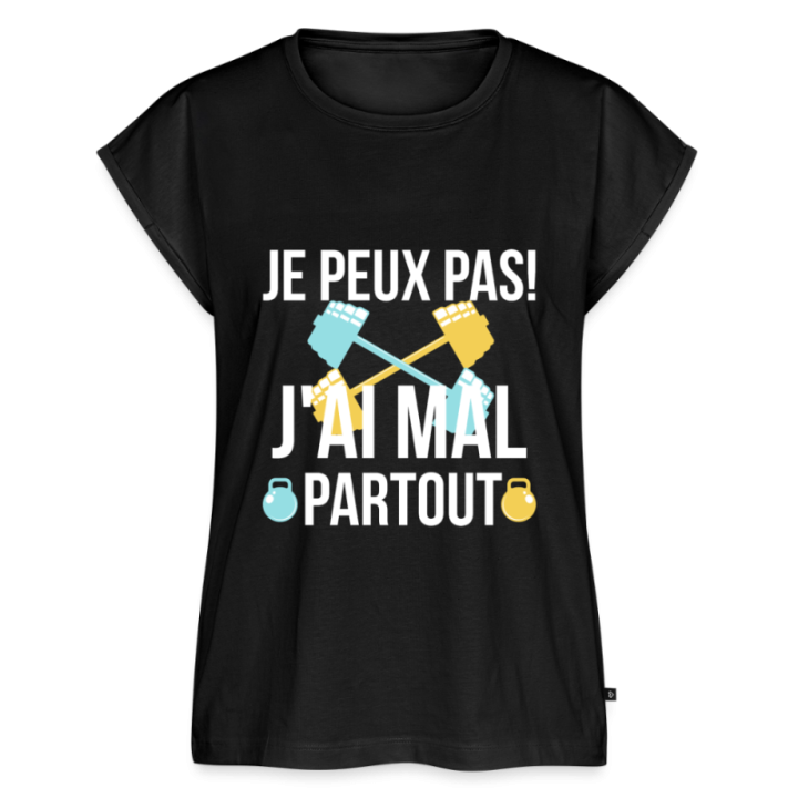 T-shirt à manches retroussées femme - Je peux pas j'ai mal partout - noir - front