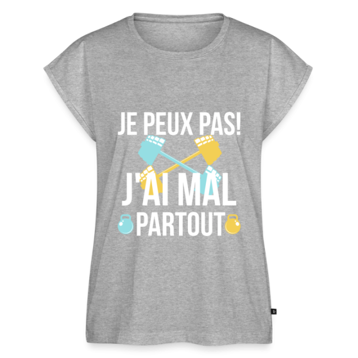 T-shirt à manches retroussées femme - Je peux pas j'ai mal partout - gris chiné - front