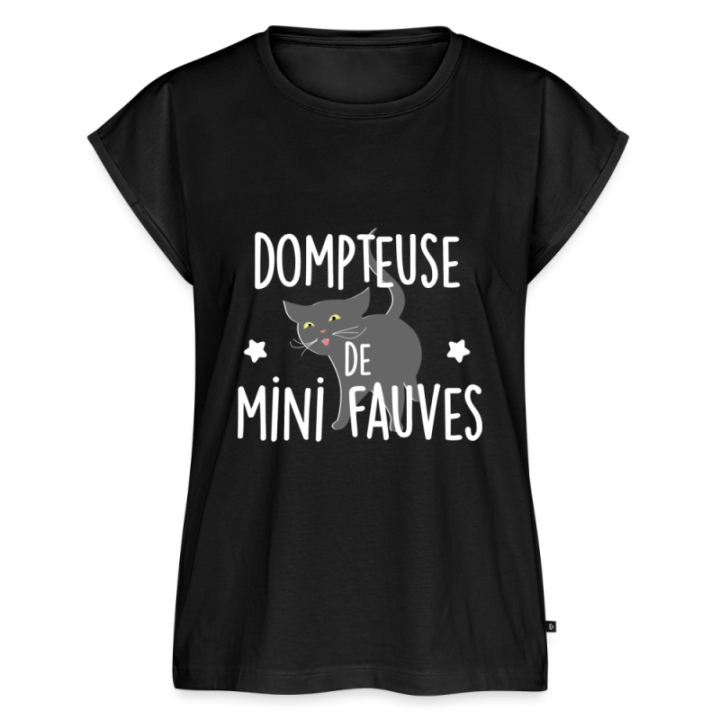 T-shirt à manches retroussées femme - Dompteuse de mini fauves - noir - front