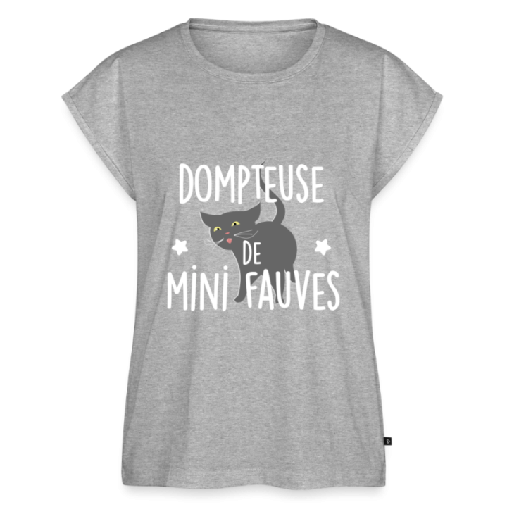T-shirt à manches retroussées femme - Dompteuse de mini fauves - gris chiné - front