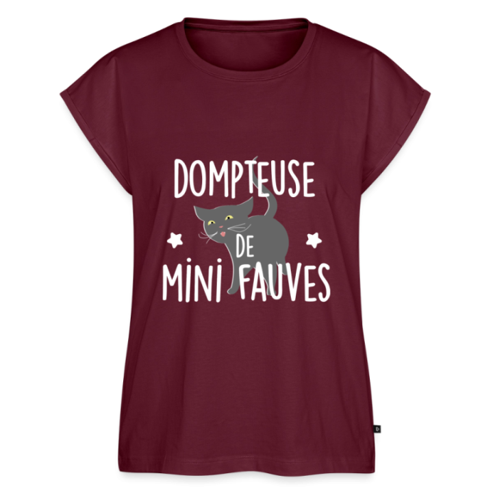 T-shirt à manches retroussées femme - Dompteuse de mini fauves - bourgogne - front