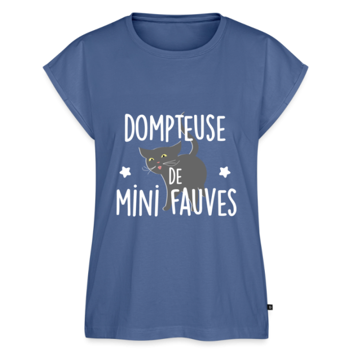 T-shirt à manches retroussées femme - Dompteuse de mini fauves - bleu pigeon - front