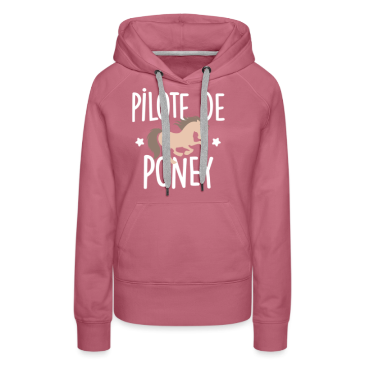 Sweat-shirt à capuche premium femme - Pilote de poney - mauve - front