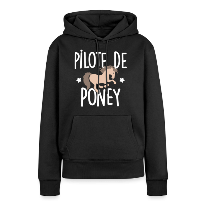 Sweat-shirt à capuche premium femme - Pilote de poney - noir - front