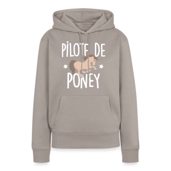 Sweat-shirt à capuche premium femme - Pilote de poney - taupe - front