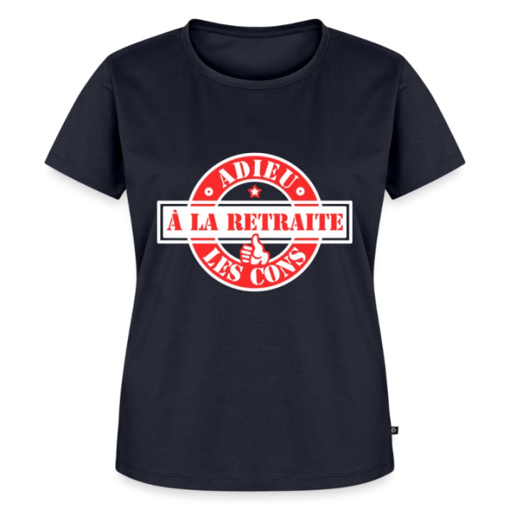 T-shirt premium femme - À la retraite: Adieu les cons - bleu marine - front