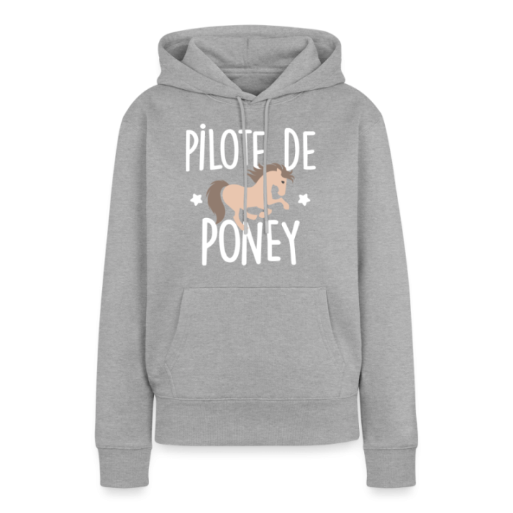 Sweat-shirt à capuche premium femme - Pilote de poney - gris chiné - front