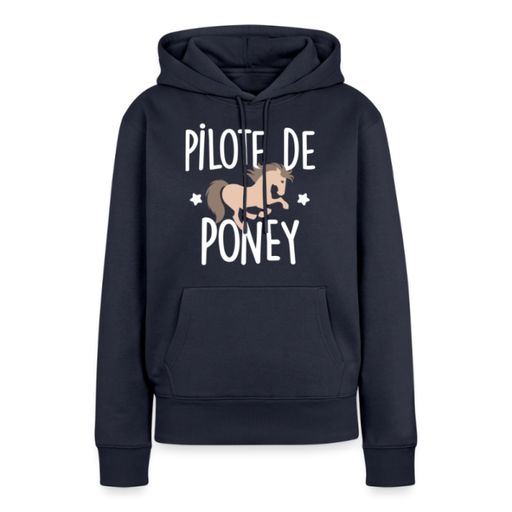Sweat-shirt à capuche premium femme - Pilote de poney - bleu marine - front