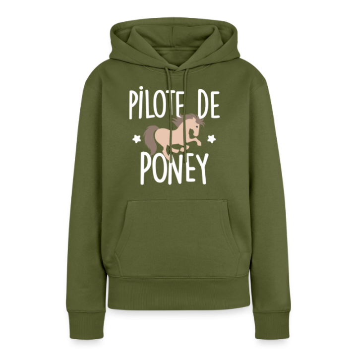 Sweat-shirt à capuche premium femme - Pilote de poney - kaki - front