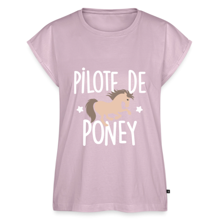 T-shirt à manches retroussées femme - Pilote de poney - rose poudré - front