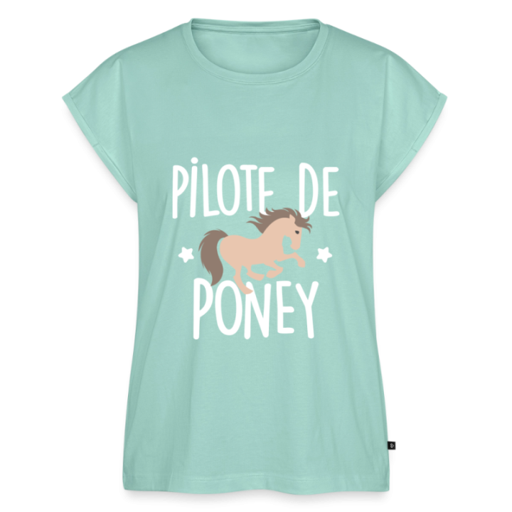 T-shirt à manches retroussées femme - Pilote de poney - menthe  - front