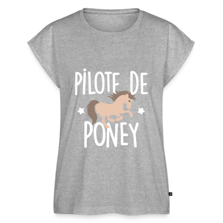 T-shirt à manches retroussées femme - Pilote de poney - gris chiné - front