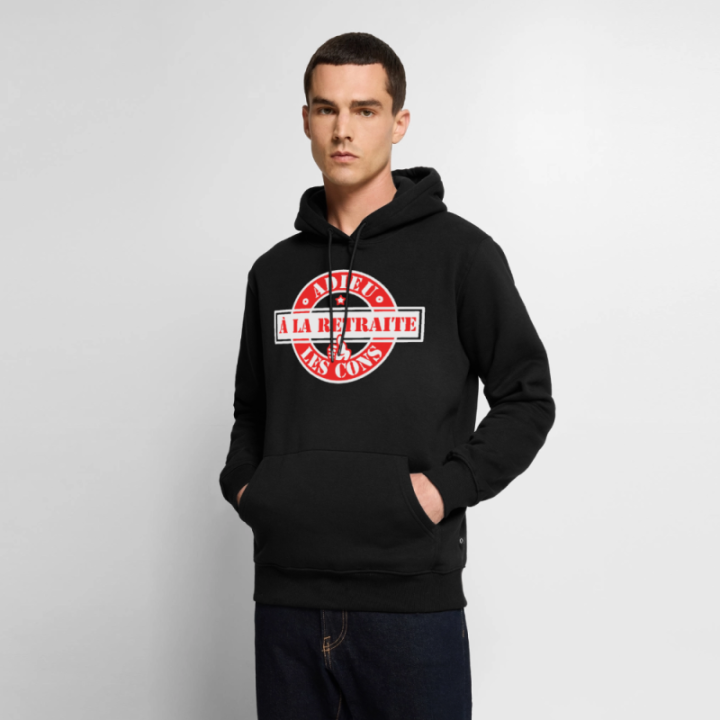 Sweat-shirt à capuche premium homme - À la retraite: Adieu les cons - noir - front