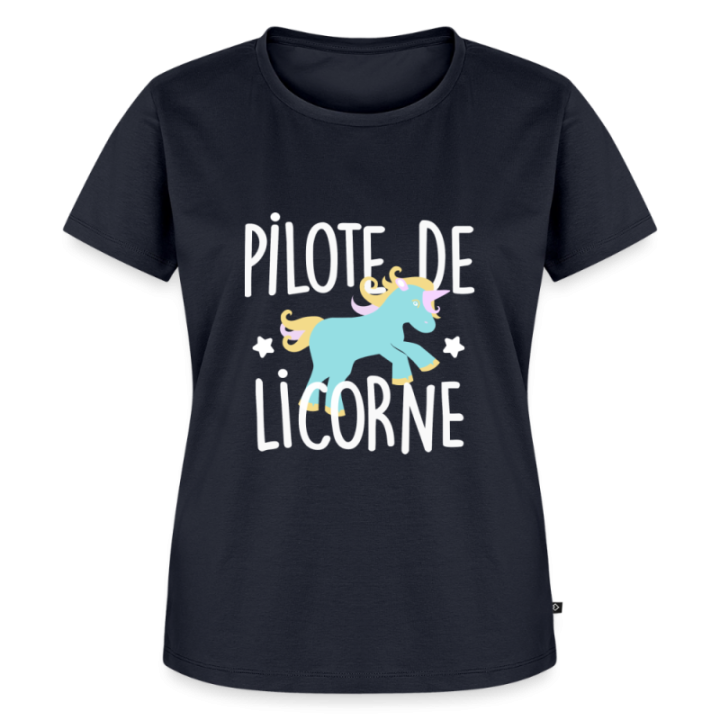 T-shirt premium femme - Pilote de licorne - bleu marine - front