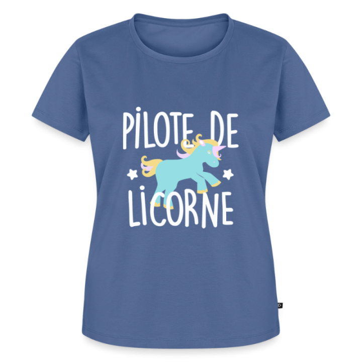 T-shirt premium femme - Pilote de licorne - bleu pigeon - front