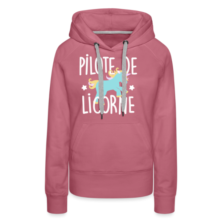 Sweat-shirt à capuche premium femme - Pilote de licorne - mauve - front