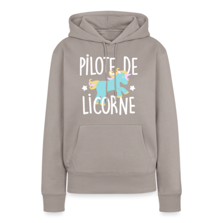 Sweat-shirt à capuche premium femme - Pilote de licorne - taupe - front
