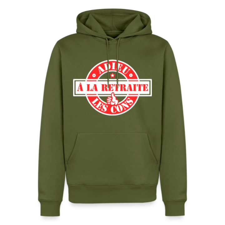 Sweat-shirt à capuche premium homme - À la retraite: Adieu les cons - kaki - front