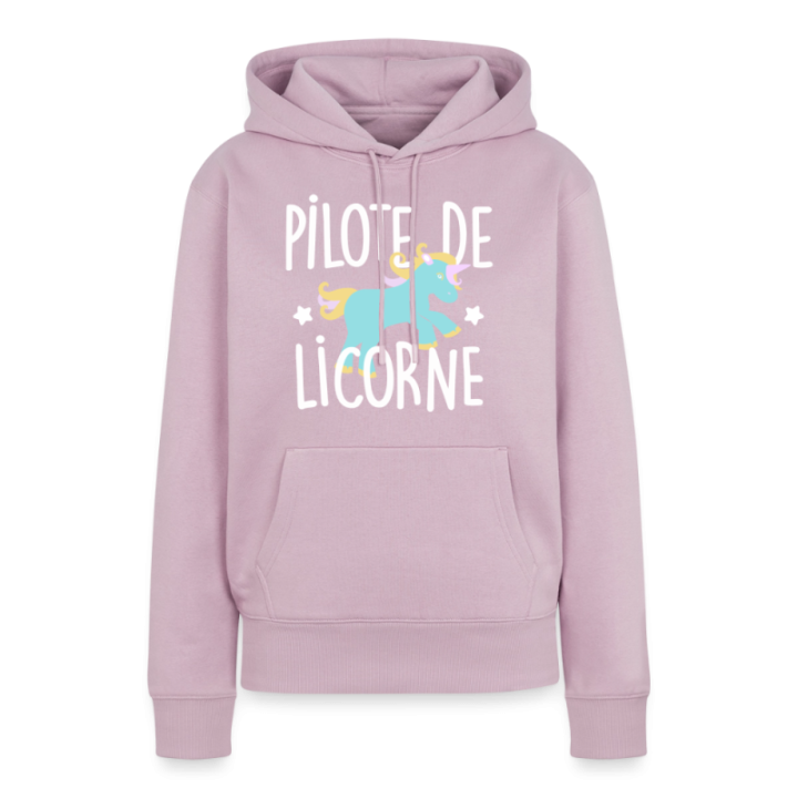 Sweat-shirt à capuche premium femme - Pilote de licorne - rose poudré - front