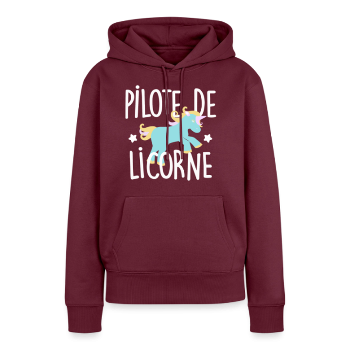 Sweat-shirt à capuche premium femme - Pilote de licorne - bourgogne - front