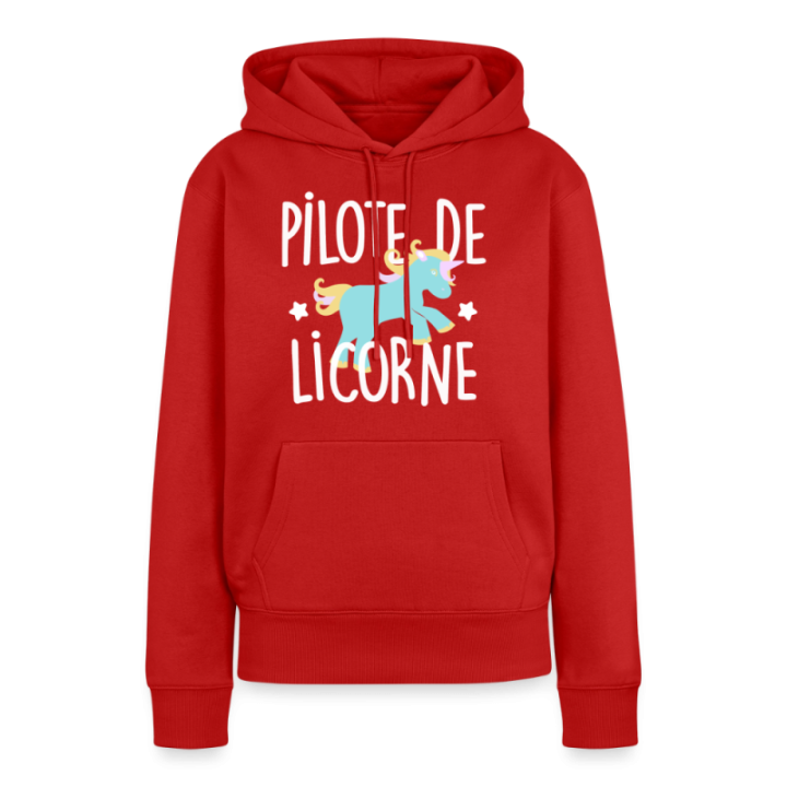 Sweat-shirt à capuche premium femme - Pilote de licorne - rouge - front