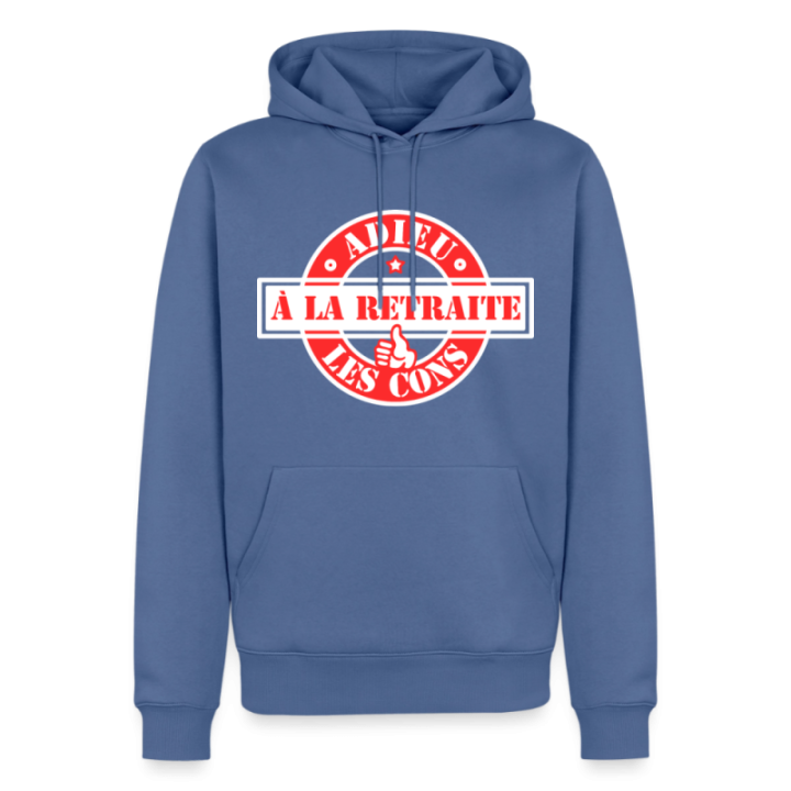 Sweat-shirt à capuche premium homme - À la retraite: Adieu les cons - bleu pigeon - front