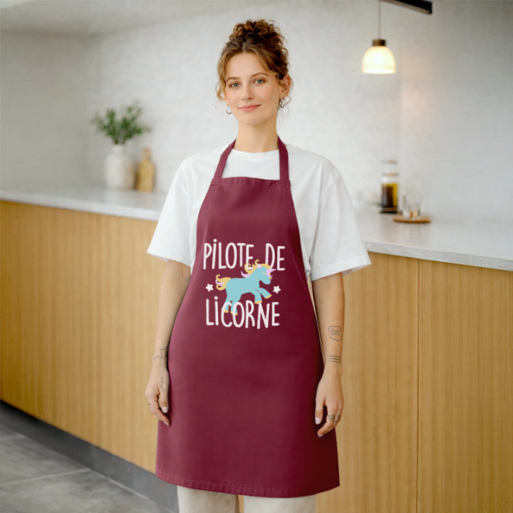 Tablier de cuisine - Pilote de licorne - bordeaux - front