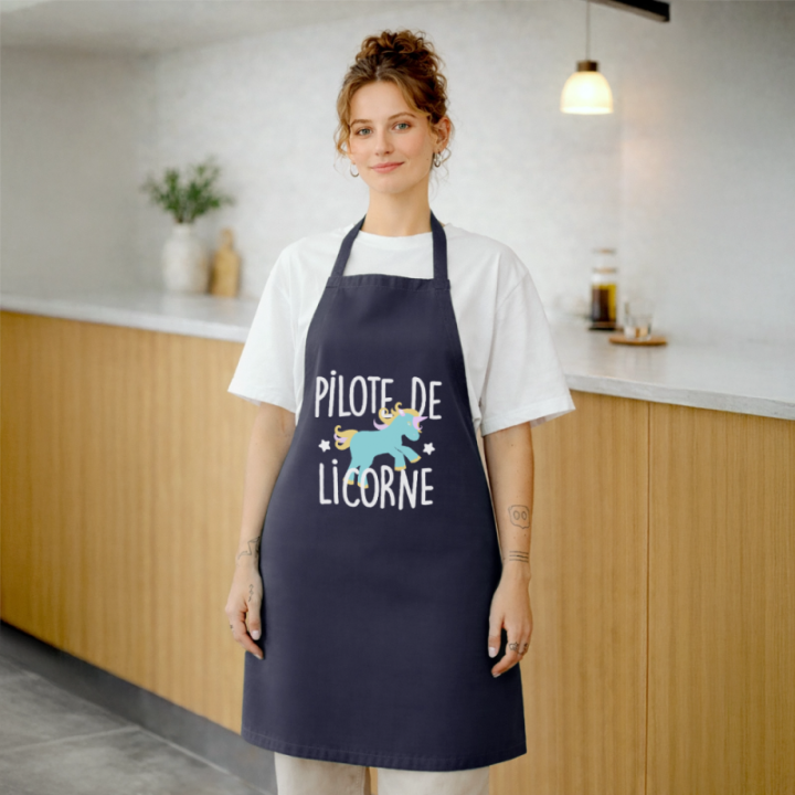 Tablier de cuisine - Pilote de licorne - marine - front