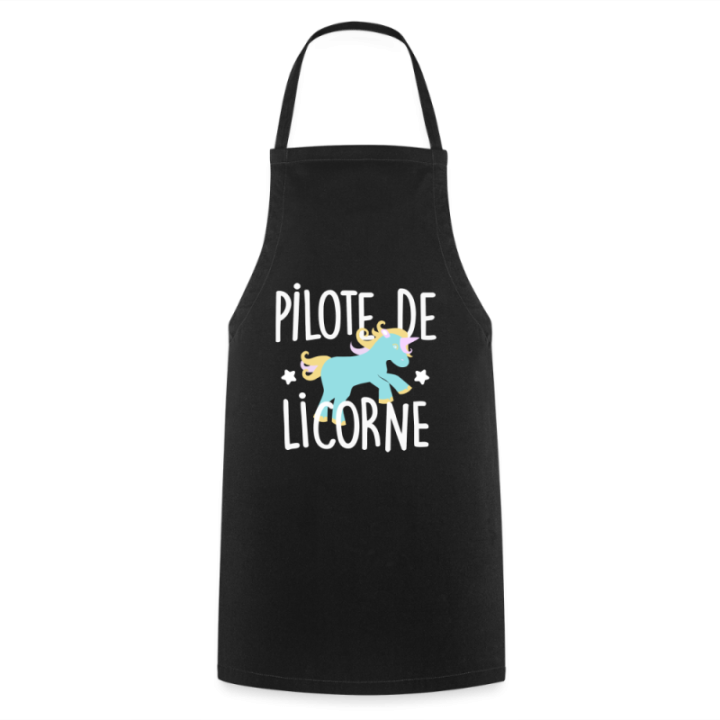 Tablier de cuisine - Pilote de licorne - noir - front
