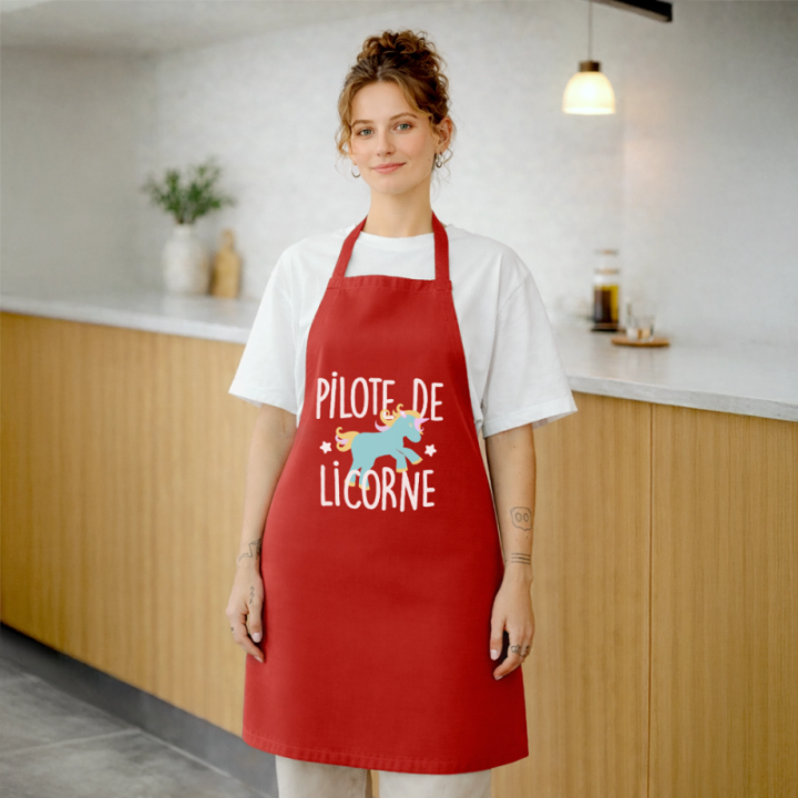 Tablier de cuisine - Pilote de licorne - rouge - front
