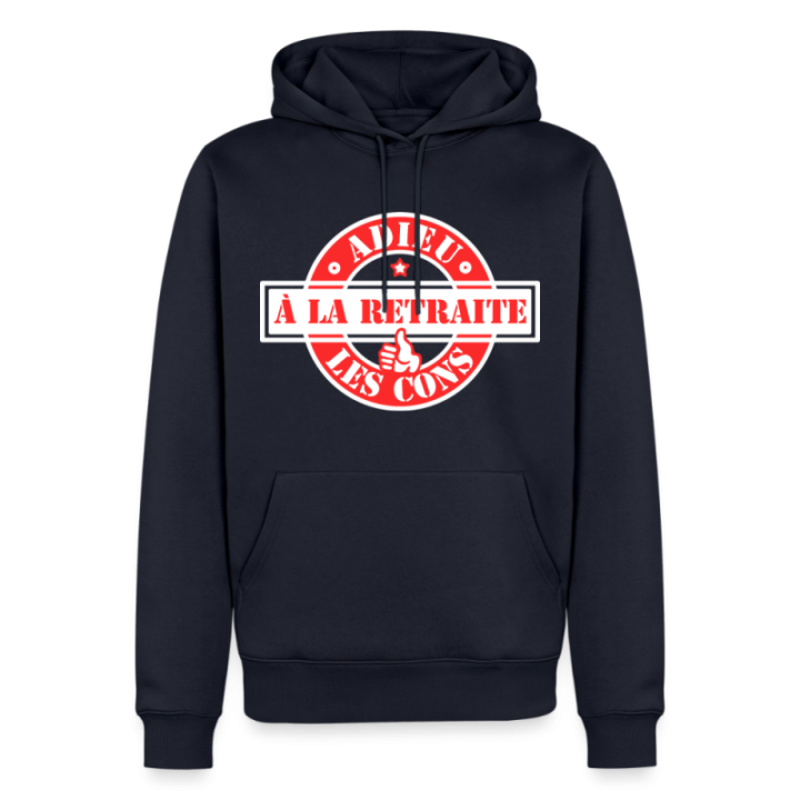Sweat-shirt à capuche premium homme - À la retraite: Adieu les cons - bleu marine - front