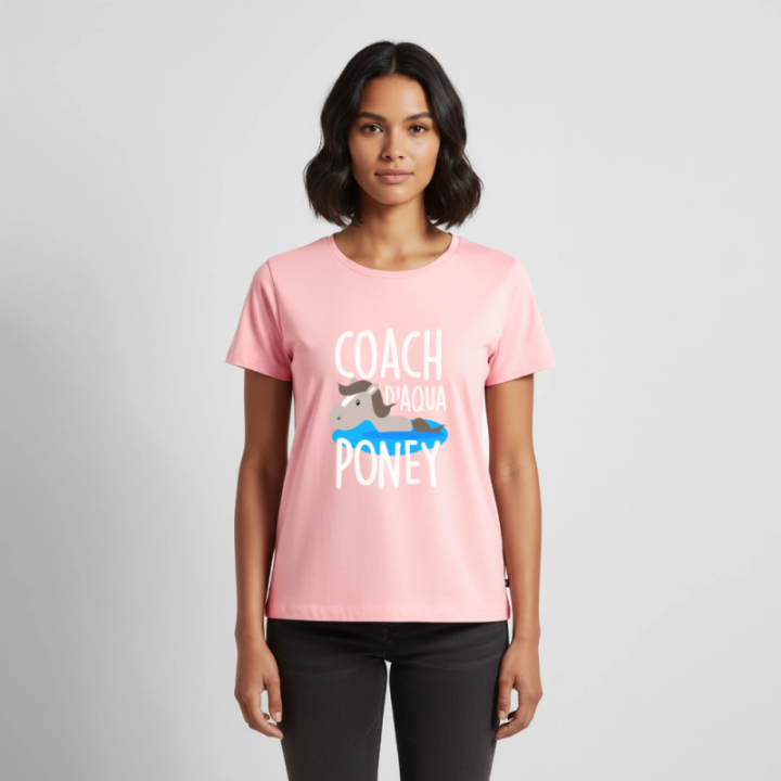 T-shirt premium femme - Coach d'aqua-poney - rose - front