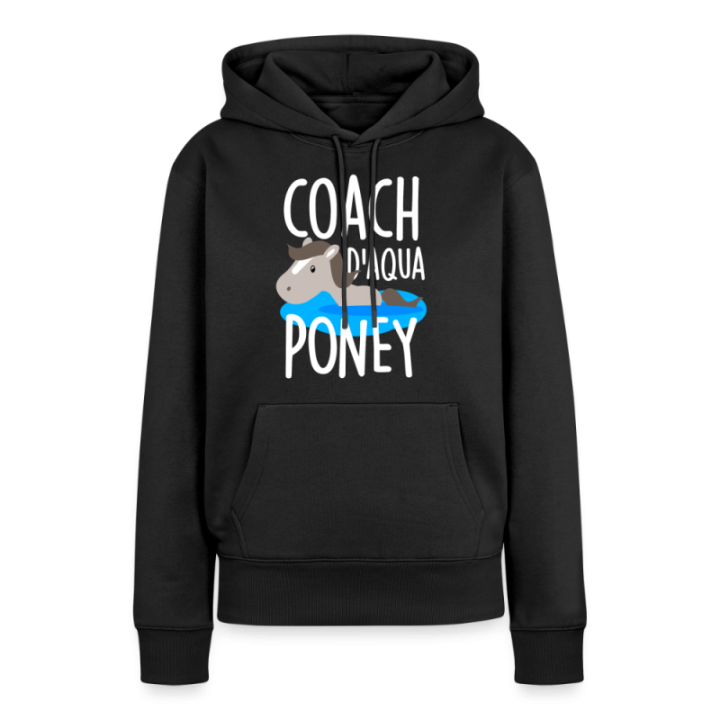 Sweat-shirt à capuche premium femme - Coach d'aqua-poney - noir - front