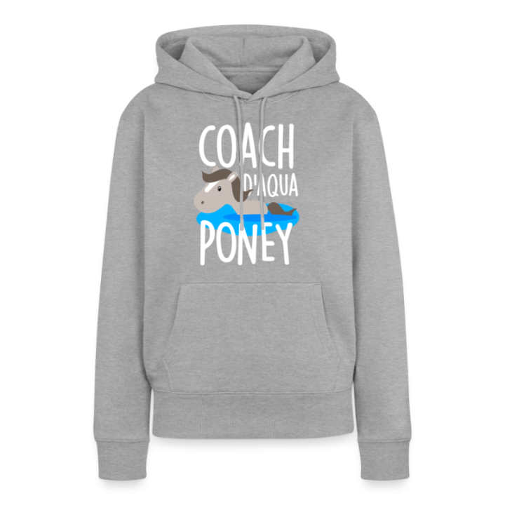 Sweat-shirt à capuche premium femme - Coach d'aqua-poney - gris chiné - front