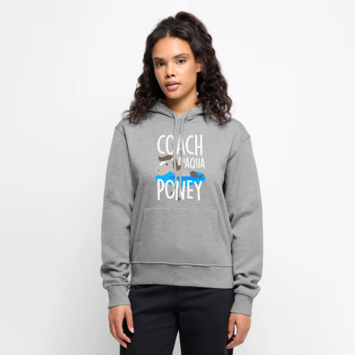 Sweat-shirt à capuche premium femme - Coach d'aqua-poney - gris chiné - front