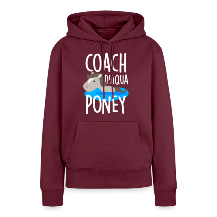 Sweat-shirt à capuche premium femme - Coach d'aqua-poney - bourgogne - front