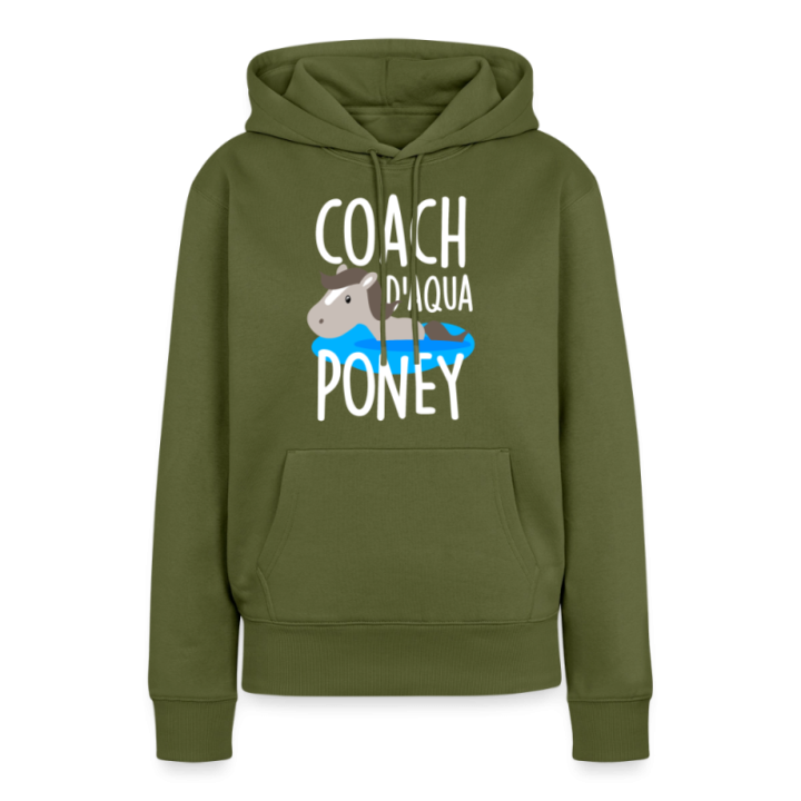 Sweat-shirt à capuche premium femme - Coach d'aqua-poney - kaki - front