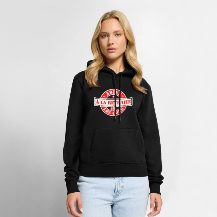 Sweat-shirt à capuche premium femme - À la retraite: Adieu les cons - noir - front