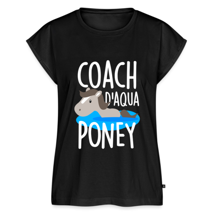 T-shirt à manches retroussées femme - Coach d'aqua-poney - noir - front