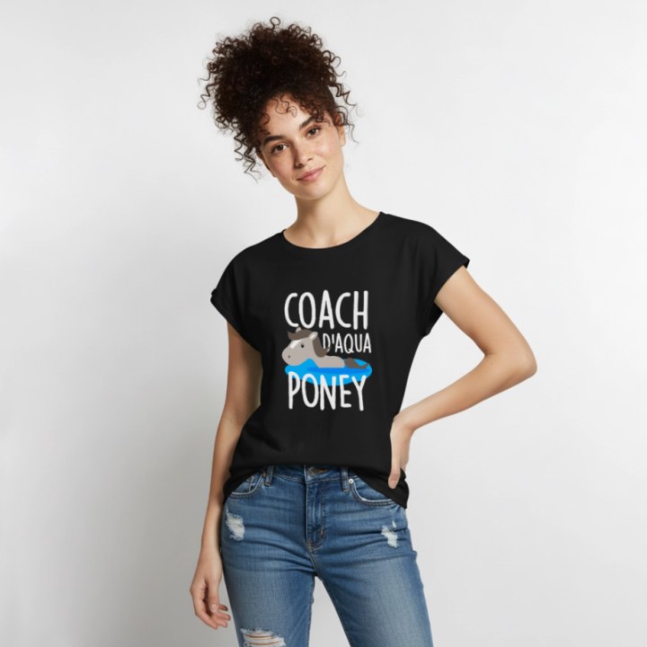 T-shirt à manches retroussées femme - Coach d'aqua-poney - noir - front